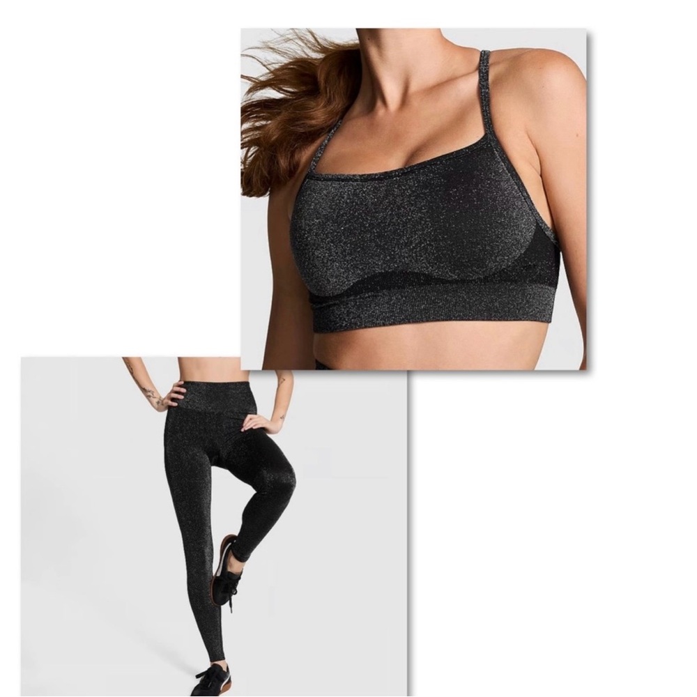 PINK Victoria's Secret Seamless Classic Shimmer Leggings/Sports Bra 2pc Set